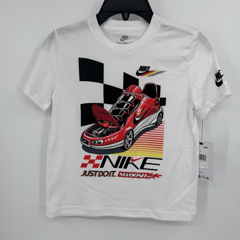Nike Boys Victory Lap Graphic Jersey T-Shirt Racecar Tee White 6 86N757-001